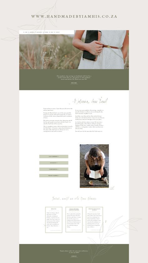 I am His — website design, spiritual, feminine, natural, minimal, clean, web design, white, green, olive, botanical, illustrations, organic, branding, graphic design, inspiration, Olive Green Website Design, Green Website Design Inspiration, Nature Website Design, Organic Website Design, Green Website Design, Graphic Design Nature, Spiritual Feminine, Clean Website Design, Nature Website