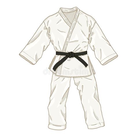 White Karate Kimono Ilustração Gi de Cartoon Vetor ilustração royalty free Karate Clothes, Jiu Jitsu Tattoo, Karate Kumite, Karate Suit, Karate Boy, Judo Gi, Karate Outfit, Suit Drawing, Karate Kick