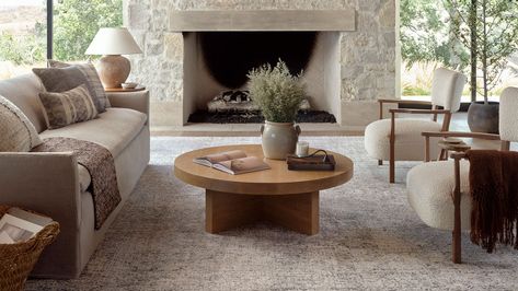 Get the Look: Quiet Luxury Living Room | Burke Decor Amber Lewis X Loloi, Amber Lewis, Morning Fog, Amber Interiors, Nebraska Furniture Mart, Round Coffee Table, Cool Rugs, Beige Area Rugs, Power Loom