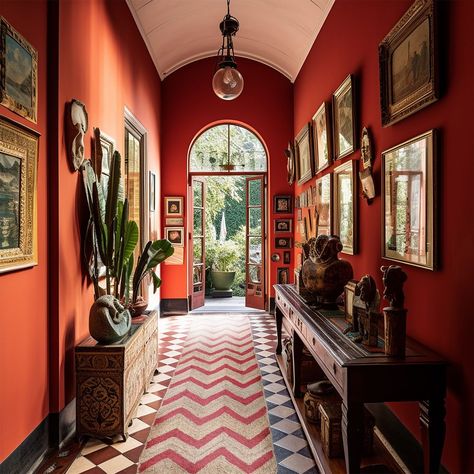 Homes & Gardens | Decorating with red can be a brave choice, but when done well, it can be one of the most impactful colors to use in home decor if you want… | Instagram Unexpected Red Interior Design, Decorating With Red, Red Theory, Red Interior Design, Vibe Rooms, Isabella Blow, Haute Bohemian, Red Can, Jute Runner