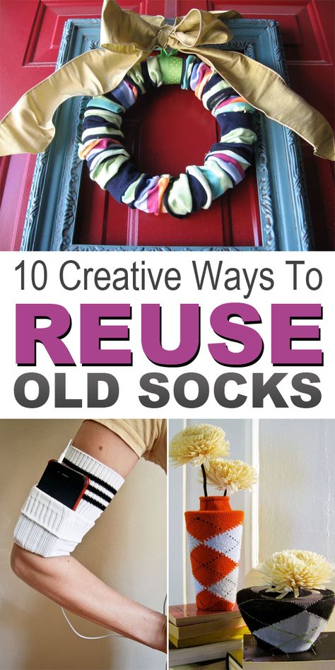 10 Creative Ways to Reuse Old Socks #DIYideas Diy Clothes Hangers, Reuse Old Clothes, Diy Recycled Projects, Upcycled Projects, Diy Clothes Refashion, Upcycle Repurpose, Diy Clothes Videos, Diy Socks, Sock Crafts