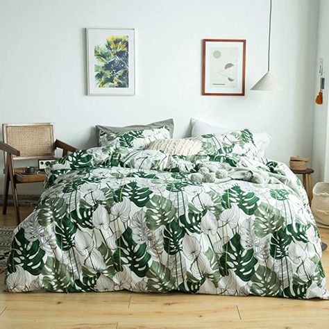 Tropical Duvet Cover, Patterned Duvet Cover, Tropical Bedding, Patterned Duvet, Green Duvet Covers, Floral Duvet Cover, Green Bedding, Floral Duvet, Monstera Leaves