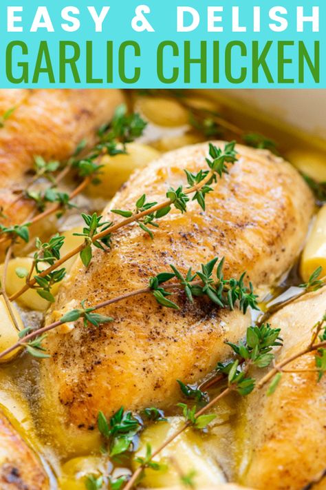 Garlic Chicken and 40 Cloves Recipe | Sugar & Soul 40 Clove Garlic Chicken, Cloves Recipes, Chicken Recipes Dairy Free, Garlic Chicken Breast Recipes, Sugar Detox Recipes, Thyme Salt, Crockpot Chicken Breast, Chicken Garlic, Thyme Chicken