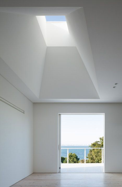 House on Awaji Island has a timber porch with a house-shaped entrance. Skylight Architecture, Dezeen Architecture, Awaji Island, Roof Skylight, Skylight Design, Light Window, Skylight Kitchen, Roof Ideas, Community Hub