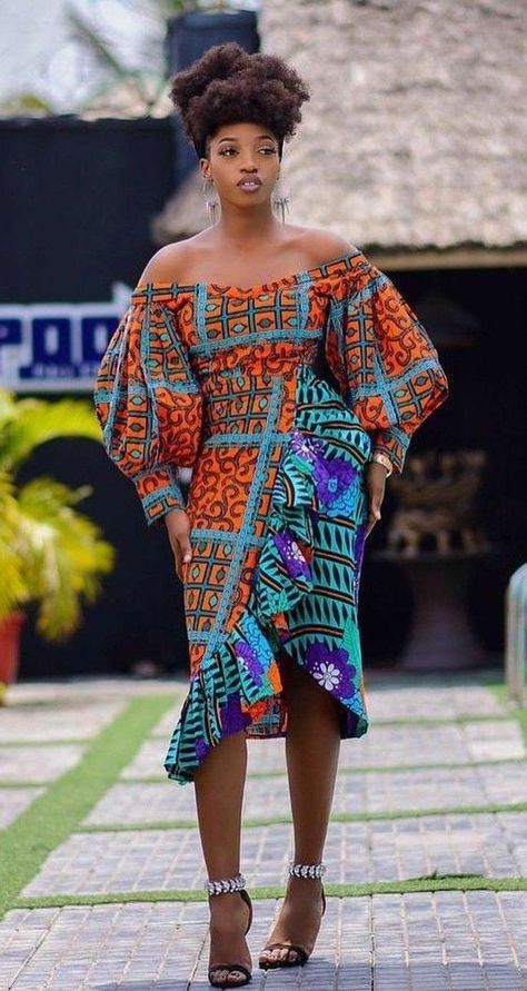 This off shoulder ankara dress is a must try ankara style for my beautiful african ladies. #ankaradress #ankarastyle #ankaraoffshoulderdress #africanstyle #africandress Dashiki Clothing, Mode Prints, Ankara Short Gown Styles, Ankara Dress Styles, African Dresses Modern, Ankara Gown Styles, African Wear Dresses, Afrikaanse Mode, African Fashion Ankara