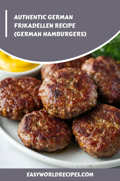 Enjoy the delicious flavors of German Frikadellen, also known as German hamburgers or meat patties. These savory, pan-fried patties are seasoned with onions and fresh herbs, making them a comforting and flavorful meal that’s loved across Germany. Perfect for family meals or gatherings, Frikadellen are easy to prepare and taste even better the next day. German Hamburgers, German Dinner, German Meat, Meat Patties, German Recipes, Hamburger Recipes, German Food, Ground Meat, Meat Dishes