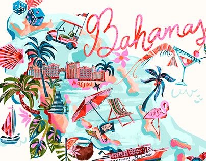 Bahamas Illustration, Freelance Work, The Bahamas, Illustrated Map, Illustration Digital, Freelancing Jobs, Graphic Design Illustration, Textile Design, Bahamas