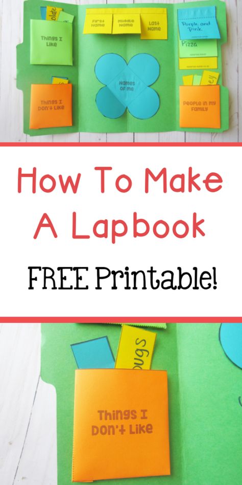 How to make a lapbook plus free lapbook printable inside! How To Make A Lapbook, Lapbook Templates Free, Interactive Lapbooks, Interactive Notebooks Templates, Lapbook Ideas, Lap Book Templates, Lap Books, Relaxed Homeschooling, Lap Book