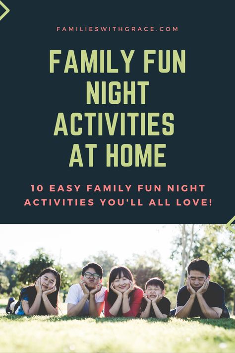 These 10 family fun night activities are all done at home, easy and don't require much work or planning. Start having fun without stress! #Family #FamilyFun #MomLife #MakingMemories #FamilyLife #Parenting #Games #GameNight #FamilyGames Fun Night Activities, Family Vision, Diy Kid Activities, Night Activities, Date Activities, Family Fun Night, Jones Family, Family Project, Mom Stuff