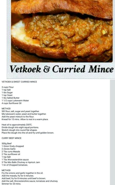 South Africa Food Recipes, Easy Vetkoek Recipe South Africa, Bullybeef Resepte, Beef Potjie Recipes South Africa, Fat Cakes Recipe, Suid Afrikaanse Poeding Resepte, Knorr Recipes, Entertaining Dishes, South Africa Food