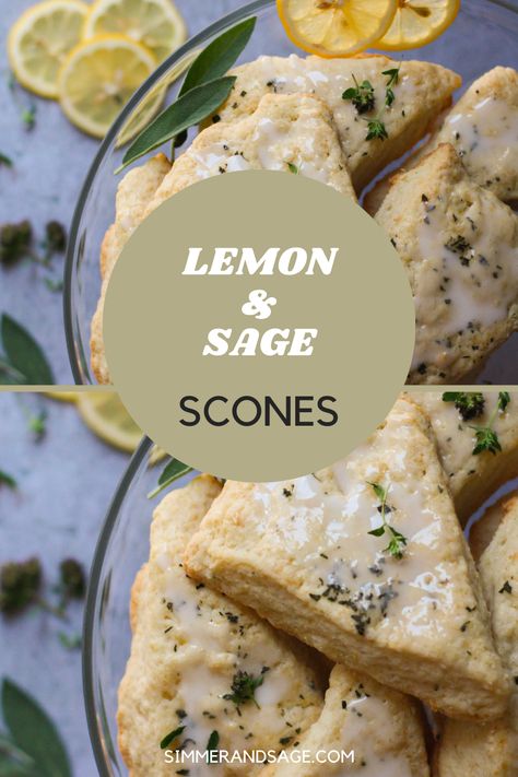 Light and flaky scones that are easy to make, kissed with lemon flavor and scented with fresh sage leaves Sage Baking Recipes, Sage Dessert Recipes, Fall Lemon Desserts, Olive Scones, Recipes With Sage, Sage Scones, Scone Flavors, Lime Scones, Herb Scones