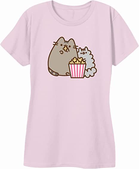 Amazon.com: Pusheen The Cat and Stormy Enjoying Popcorn Junior T-Shirt Large Pink : Clothing, Shoes & Jewelry Pusheen Stormy, Cute Graphic Design, Cat Graphic Design, Pusheen The Cat, Pink Clothing, Pusheen Cat, Cat Graphic, Cat T Shirt, Pusheen