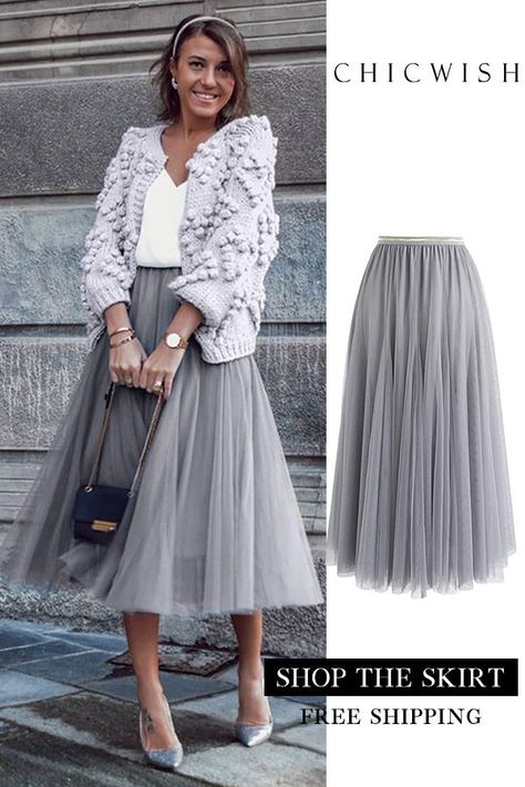 Tule Rok Outfits, Rok Tutu, Ținute Business Casual, Tulle Skirts Outfit, Rok Outfit, Tule Rok, Gonna In Tulle, Tulle Maxi Skirt, Grey Maxi