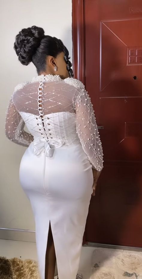 Classy Court Wedding Dress, Nigerian Court Wedding Dress, Court Wedding Dress Civil African, Civil Wedding Dress Civil Wedding Dress Classy, All White Dresses, Lace Dress Classy, Shopify Sales, African Bridal Dress, Wedding Dress Bustle