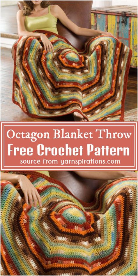 Octagon Blanket Crochet Throw Free Pattern #freecrochetpattern #crochetoctagon #freecrochetoctagon #freecrochetoctagonpattern Round Afghan Crochet Pattern Free, Round Crochet Blanket Pattern, Moogly Crochet Patterns, Crochet Octagon, Hexagon Crochet Blanket, Crocheted Stuffies, Temp Blanket, Crochet Vibes, Moogly Crochet