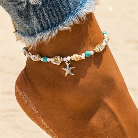 Starfish Anklets, Anklets Jewelry, Beaded Starfish, Anklets For Women, Stella Marina, Beaded Ankle, Beach Anklets, Starfish Pendant, Handmade Fashion Jewelry