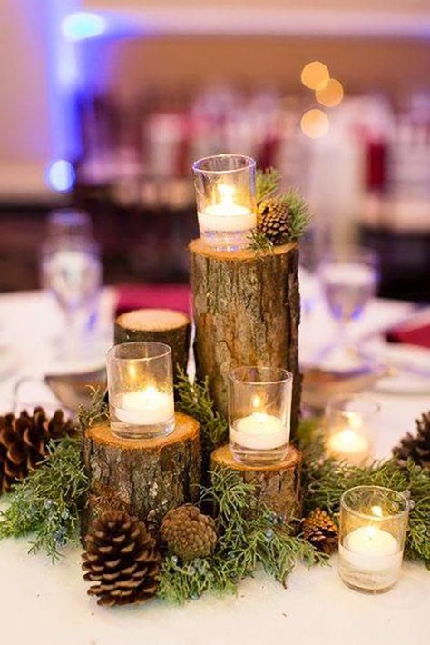 15 Forest Wedding Theme Ideas | Wedding Forward Pinecone Wedding Decorations, Branch Centerpieces Wedding, Branch Centerpieces, Winter Wedding Centerpieces, Wedding Branches, Forest Theme Wedding, Wedding Themes Winter, Winter Wedding Decorations, Winter Wedding Inspiration