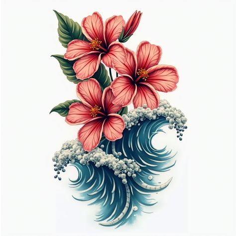 Moana Flower Tattoo, Simple Tropical Tattoo, Hibiscus Tattoo Sleeve, Florida Tattoo For Women, 26 Tattoo, Tropical Flower Tattoos, Tropical Tattoo, Florida Tattoos, Hibiscus Tattoo