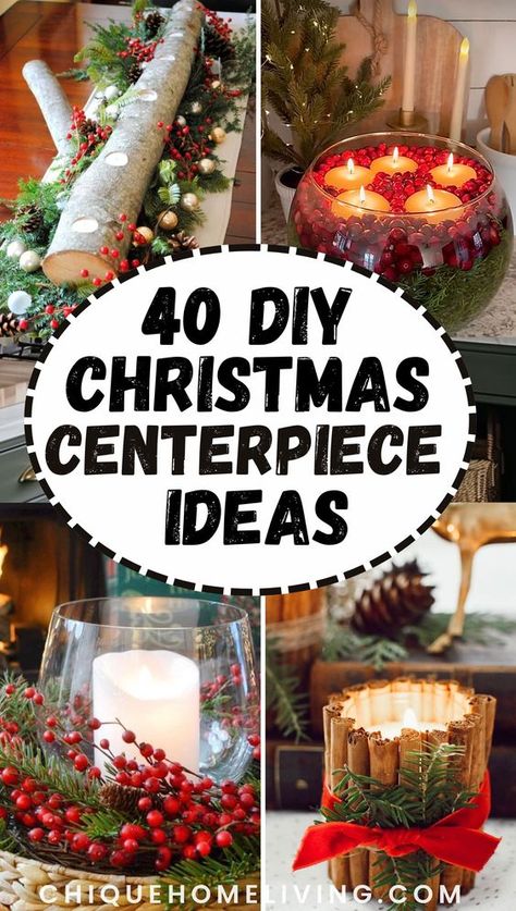 Transform your holiday table with these 40 DIY Christmas Centerpiece Ideas! From rustic mason jars and pine cones to elegant candle displays and festive floral arrangements, this list has everything you need to create a cozy, stylish holiday ambiance. Whether you're aiming for a traditional look with red and green, or a modern aesthetic with winter whites and metallics, these centerpieces are perfect for adding a personal touch to your holiday decor. Christmas Farmhouse Centerpiece Ideas, Candy Cane Centerpiece Ideas Peppermint, Diy Holiday Table Centerpieces, Poinsettia Centerpiece Diy, Easy Centerpieces For Christmas, Christmas Floral Centerpieces Diy, Diy Christmas Centerpieces For Table Dollar Store, Christmas Centerpieces Diy Dollar Stores, Candle Centerpieces Christmas