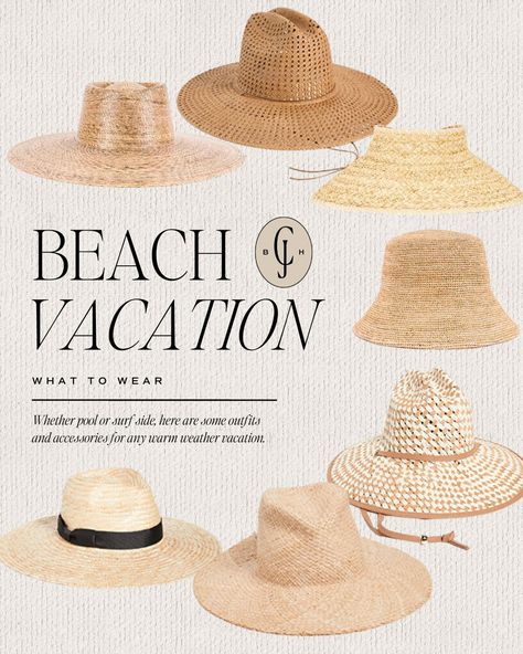 What To Wear: Beach Vacation Beach Hats Outfit, Carribean Vacation Outfits, Casual Beach Vacation Outfits, Florida Vacation Outfits, Vacation Outfit Inspiration, Island Vacation Outfits, Travel Capsule Wardrobe Summer, Beach Vacation Style, Vacation Outfits Women