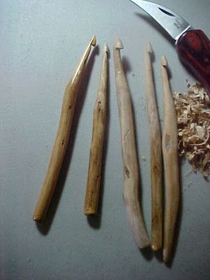 I was entranced the first time I saw a hand carved wooden crochet hook. I was looking at crochet hooks made from sticks. There were others,... Hand Carved Crochet Hooks, Practical Crochet, Wood Crochet Hook, Whittling Projects, Wooden Crochet Hooks, Crochet Tools, Crochet Needles, Woodturning, Whittling