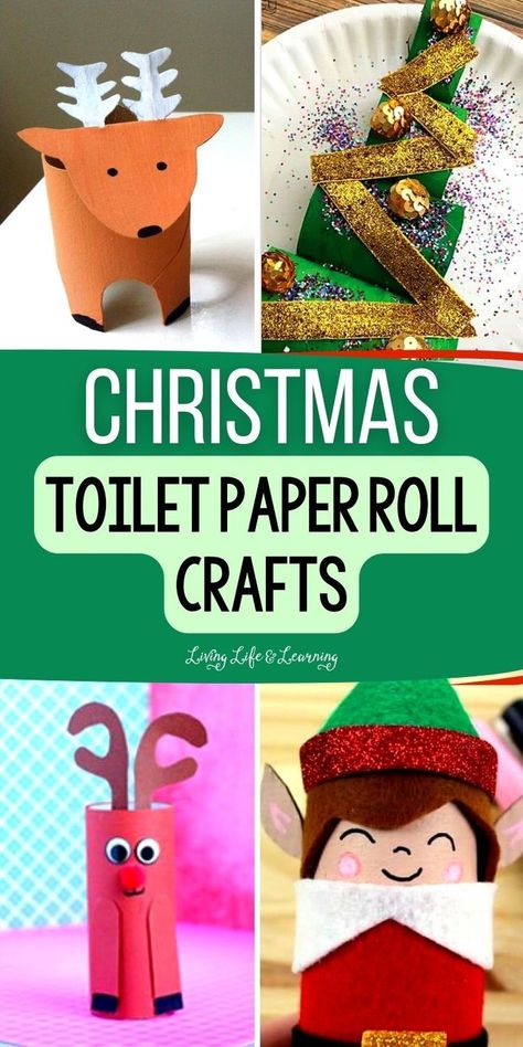 Christmas Toilet Paper Roll Crafts Paper Roll Christmas Crafts, Toilet Paper Roll Christmas Crafts, Toilet Paper Roll Christmas, Paper Roll Christmas, Simple Toilet, Grinch Crafts, Christmas Toilet Paper, Toilet Roll Craft, Toilet Paper Crafts