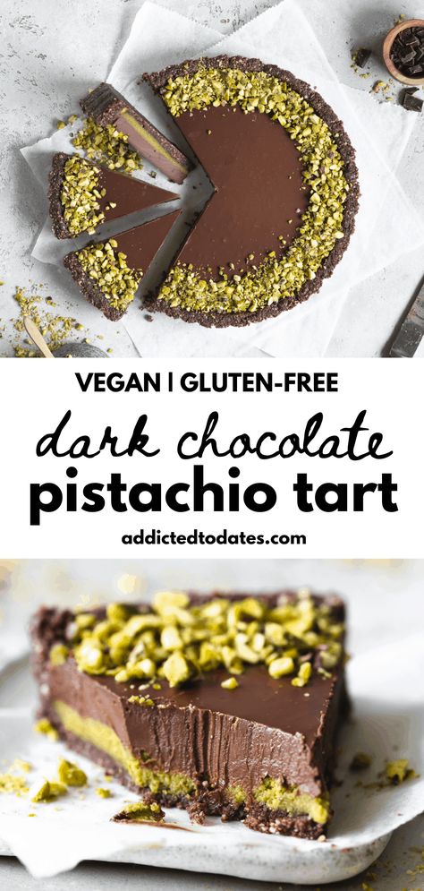 Dark Chocolate Pistachio, Pistachio Tart, Pistachio Paste, Deserturi Raw Vegan, Pistachio Dessert, Patisserie Vegan, Chocolate Pistachio, Vegan Baking Recipes, Raw Vegan Desserts