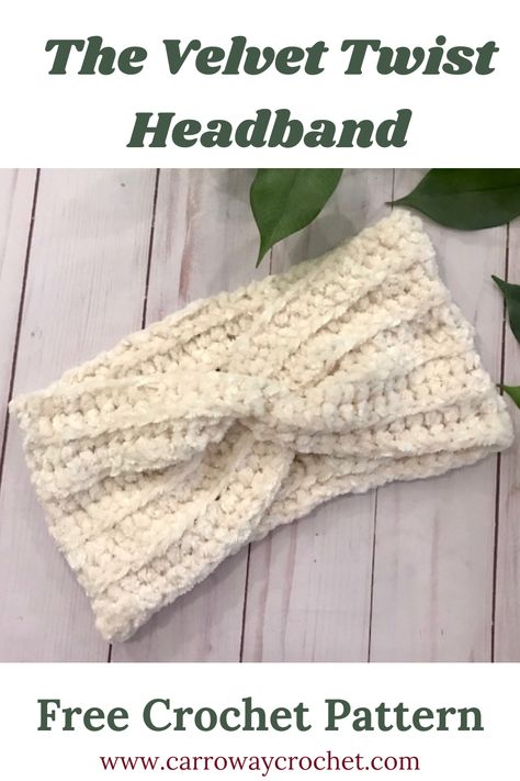 Velvet Twist Headband: Free Pattern. - Carroway Crochet Crochet Hair Bands, Carroway Crochet, Crochet Ear Warmer Free Pattern, Crochet Slouchy Beanie Pattern, Crochet Hair Band, Crochet Headband Tutorial, Crochet Beanies, Cozy Crochet Patterns, Crochet Twist