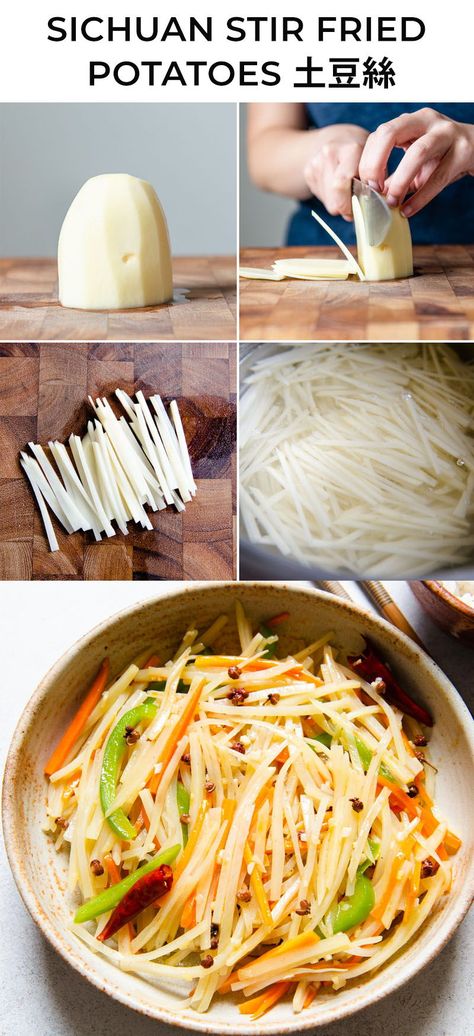 Potato Shredded Recipes, Chinese Stir Fried Potatoes, Chinese Stir Fry Potatoes, Chinese Shredded Potato, Potato Chinese Recipes, Asian Potatoes Recipes, Easy Healthy Chinese Recipes, Chinese Potato Recipes, Asian Potato Recipes