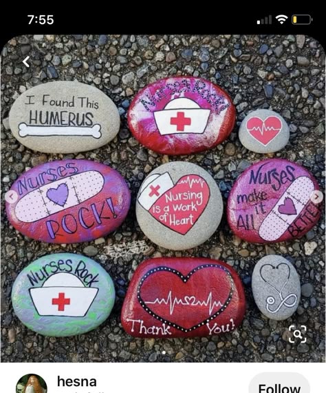 Nurse Painted Rocks Ideas, Nurses Painted Rocks, Nurses Rock Painted Rock, Painted Rocks For Nurses, Nurse Rock Painting Ideas, Nurse Painting, Inspirational Rocks, Garden Rock Art, Diy Rock Art