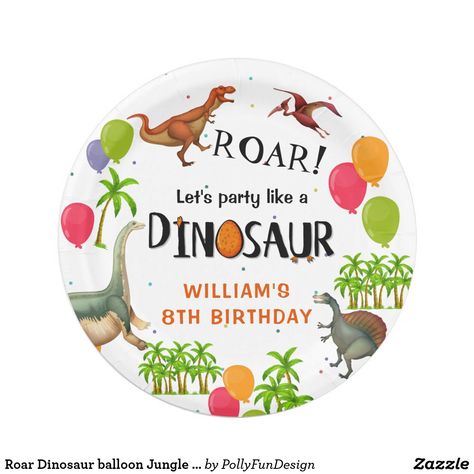 Roar Dinosaur balloon Jungle Party Birthday Paper Plate Happy Birthday Plate, Dinosaur Balloons, Birthday Paper Plates, Jungle Birthday Party, Birthday Plate, Jungle Birthday, Birthday Paper, Dino Birthday, The Good Dinosaur