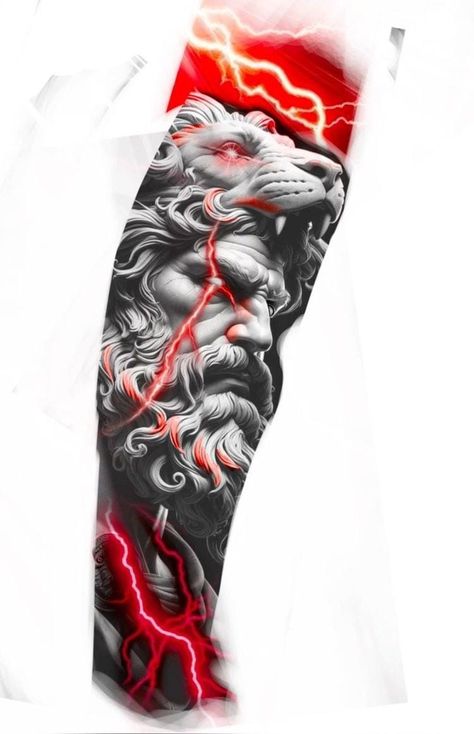 Arm Tattoos Drawing, Mangas Tattoo, Colored Tattoo Design, Zeus Tattoo, Egyptian Tattoo Sleeve, Spartan Tattoo, Black Tattoo Cover Up, Realistic Tattoo Sleeve, Lion Head Tattoos