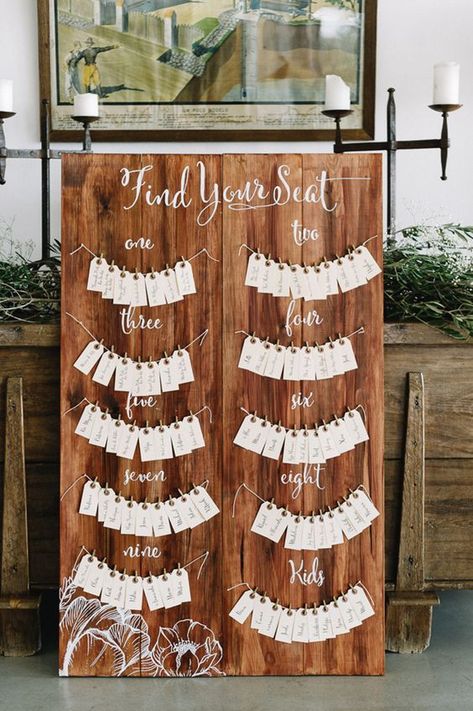 Creative Seating Cards, Rustic Seating Charts, Find Your Seat, Diy Seating, Wedding Table Seating, Rustic Wedding Decorations, Wedding Table Names, Reception Seating, Wedding Table Plan