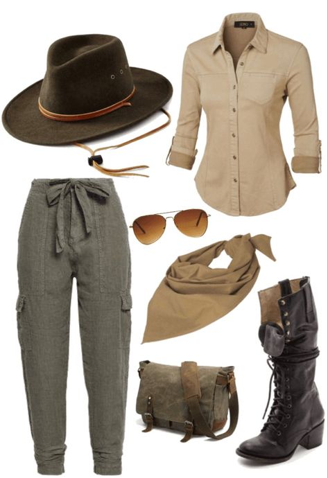 Safari Explorer Costume Woman, Jumanji Inspired Outfits, Safari Women Outfits, Archeology Outfit Women, Jungle Outfits Women, Zookeeper Costume Women's, Paleontology Outfit, Tourist Guide Outfit, Archeologist Outfit Women