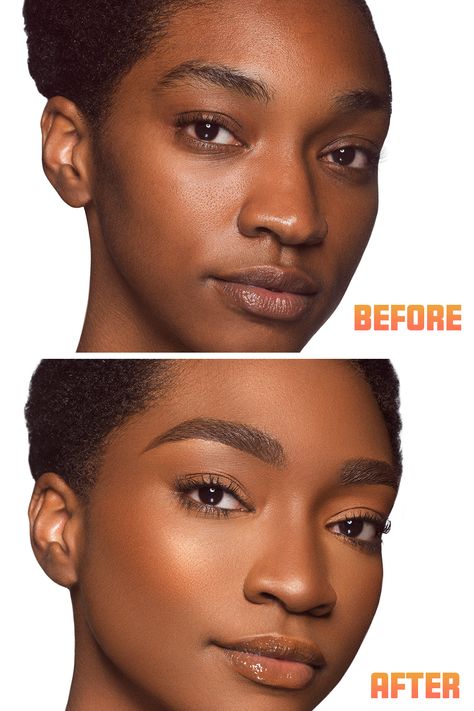 Before and after brows featuring Juvia's Place brow collection. Smooth application, no smudging: a natural look with minimal effort. Beauty products to match all skin tones. Brow Palette, Perfect Brow, Juvia's Place, Juvias Place, Brow Pen, Pencil Shading, Natural Brows, Natural Eyebrows, Eyebrow Gel