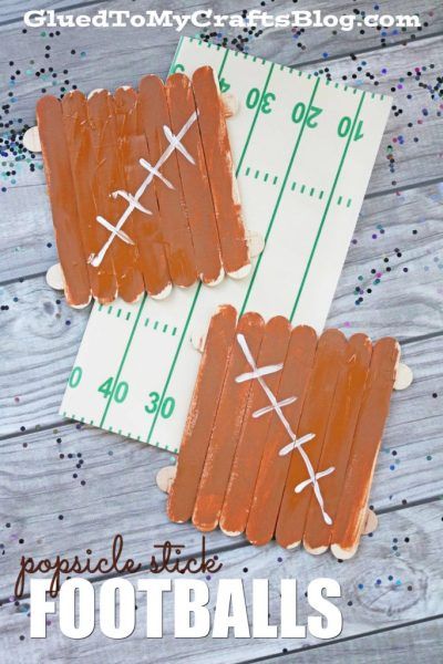 Popsicle Stick Footballs – Fall Kid Craft - Football Season DIY Sport Themed Crafts, Labor Day Crafts, Soccer Crafts, Football Goal, Football Crafts, Mini Football, Football Homecoming, Fun Halloween Crafts, Spring Crafts For Kids