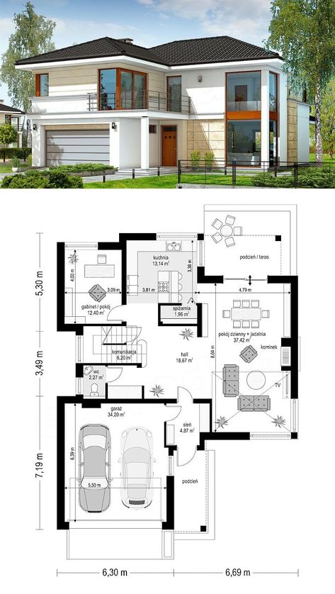 Smart House Plans, Open Concept House Plans, House Plans Ideas, Two Story House Design, Basement House Plans, Little House Plans, Rustic House Plans, Two Story House Plans, Architectural Sketches