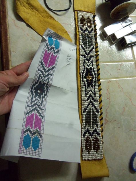 Elk Skin and Seed Bead Guitar Strap I made for my brother. I am using black leather lacing on both sides. Beaded Guitar Strap, Belt Weaving, Beaded Guitar, Native Beading, Native Beading Patterns, Leather Lacing, Guitar Straps, Beading Patterns Free, Beads Earrings