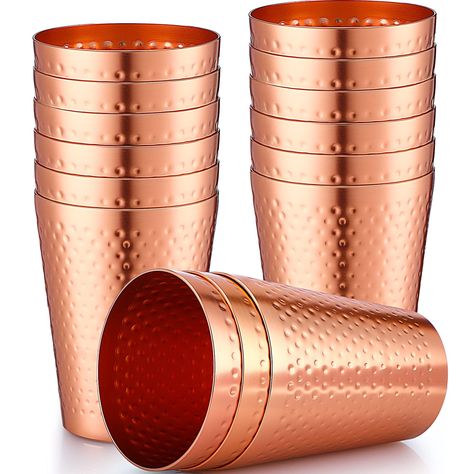 PRICES MAY VARY. Shareable Package: you will own 12 pieces of aluminum drinking cups in the package in total, each piece is 14 oz in capacity, a nice combination can meet your use and replacement needs easily, also nice for sharing with others Charming Appearance: the hammered metal cup is designed with a hammered surface, along with the rose gold appearance, full of the sense of metal and sophistication, can add more charm to your table Built to Long Last: these aluminum tumblers are formed by Cup Labels For Parties, Moscow Mule Cup, Moscow Mule Cups, Moscow Mules, Chilled Beer, Drink Glasses, Ice Wine, Beer Cup, Drinking Cups