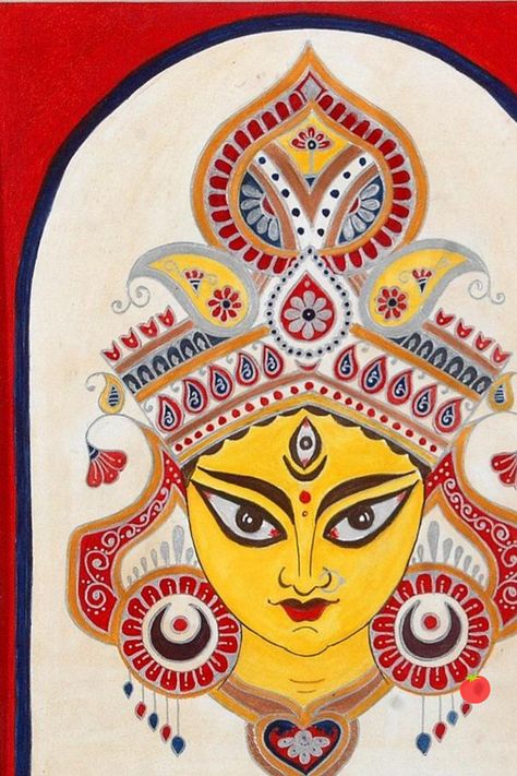 Durga Maa Painting Ideas in Madhubani paintings style -Explore all about Madhubani art of India as a home decor idea for wall decoration, Navratri puja decoration for home, Find origin and styles of Madhubani art here #navratri #mandirdesign #poojaroomideas #mandir #poojaroom #indiangods #indian #homedecor #interiors #positiveenergy #positivevibes #traditional #homeideas #diyhomedecor #roomfruit Madhubani Painting Durga Maa, Madhubani Art Durga Maa, Maa Durga Drawing Painting, Maa Durga Madhubani Painting, Devi Maa Paintings, Mandala Durga Maa, Madhubani Durga Painting, Durga Painting For Kids, Simple Durga Maa Drawing