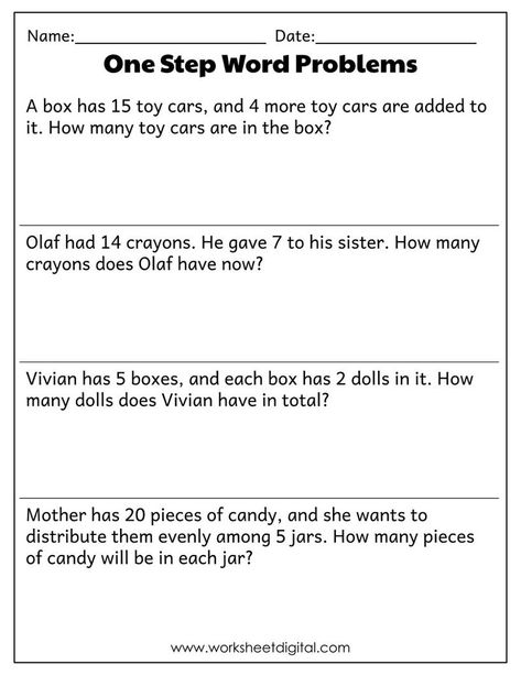 One Step Word Problems All Operations PDF, Word Problems Worksheet for 1st Grade, 2nd Grade, Math Worksheet, Solve Word Problems, Printable - Etsy Word Problems Second Grade, Word Problems For 1st Grade, Word Problems For 2nd Grade, Word Problems Kindergarten, Worksheet For 1st Grade, Simple Word Problems, Word Problems 3rd Grade, Maths Sums, Grade 1 Worksheets