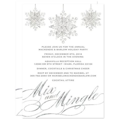 Printed White and Silver Mix & Mingle Office Holiday Party Invitations Friendsgiving Dinner Invitation, White Christmas Party, Pearlescent Paper, Script Typeface, Office Holiday Party, Confetti Dots, Holiday Party Invitations, Office Holiday, Gold Invitations