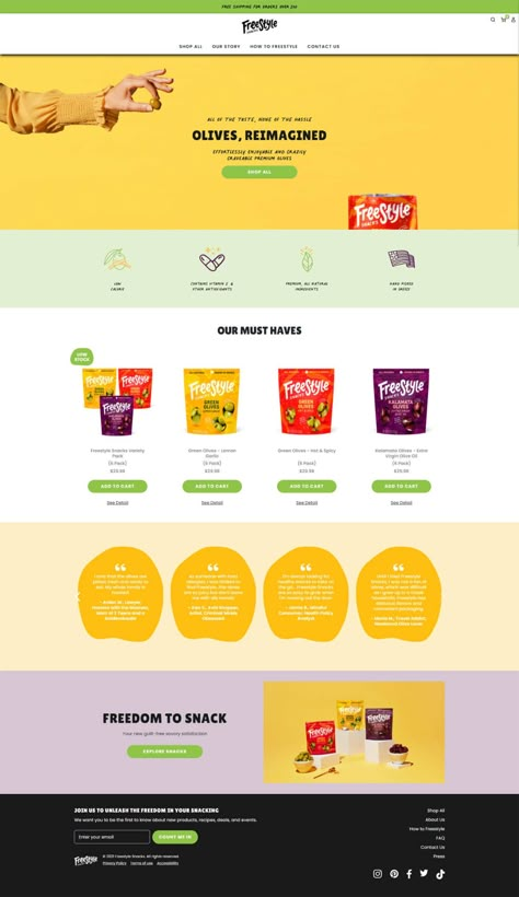 Freestyle Snacks | eCommerce Website Design Gallery & Tech Inspiration eCommerce tips and best practices Snacks Website Design, Creative Ecommerce Website Design, Healthy Food Website Design, Food Ecommerce Web Design, Cookie Website Design, Healthy Website Design, Ecommerce Website Design Inspiration, Ecommerce Ui Design, Cookies Website