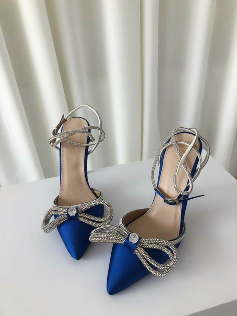 Bow Heels Outfit, Royal Blue High Heels, Dark Blue Heels, Silver Heels Prom, Royal Blue Heels, Fancy Heels, Blue High Heels, Expensive Shoes, Shoes Heels Classy