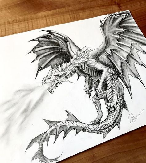 Dragon Fantasy Realistic, Dragon Sketch Tattoo, Japan Dragon Tattoo, Realistic Dragon Tattoo, Fantasy Dragon Tattoo, Realistic Dragon Drawing, Cool Dragon Drawings, Dragon Back Tattoo, Japan Dragon