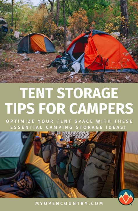 Optimize your tent space with these essential camping storage ideas! Learn how to keep your kitchen, clothes, and camping gear neatly organized with space-saving tips and DIY tricks. These ideas are perfect for any tent setup, helping you maximize space and minimize mess. Discover innovative ways to use shelves and closets efficiently, making your camping trip more organized and enjoyable. How To Organize Camping Gear, Tent Camp Site Set Up Ideas, Camping Hacks Diy Ideas, Tent Organization Ideas, Camping Storage Ideas Tent, Camping Clothes Storage, Tent Organization, Camping Organization Ideas, Camping Setup Ideas