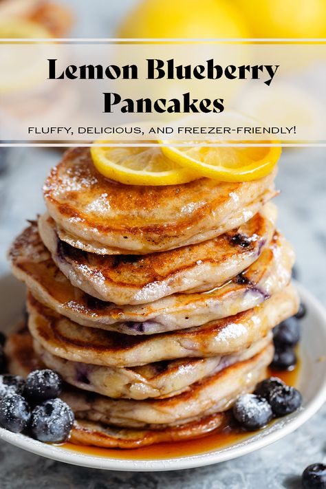 These Lemon Blueberry Pancakes are extra fluffy, light, and bursting with flavor. Blueberries and lemon go perfectly together and the combo truly shine in these pancakes! They're easy to make, perfect for brunch, breakfast, or even dessert, and they're freezer-friendly! Protein Powder Pancakes, Lemon Blueberry Pancakes, Blueberry Buttermilk Pancakes, Spinach Pancakes, Lemon Pancakes, Blueberry Pancake, Fluffy Light, Sourdough Pancakes, Blueberry Breakfast