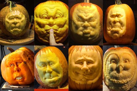 Pumpkin Sculpting Ideas, Sculpted Pumpkins, Aesthetic Pumpkin Carving, Pumpkin Face Carving, Pumpkin Sculpting, Pumpkin Sculpture, Awesome Pumpkin Carvings, Vampire Pumpkin, Halloween Pumpkin Stencils