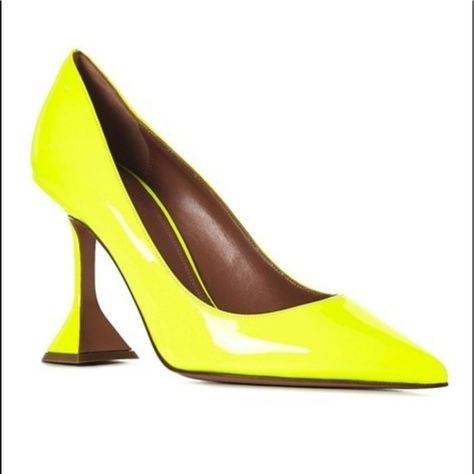 With Signature Martini Heels, The Ami Pumps Could Only Be From Amina Muaddi. Made From Patent Leather In Lilac Purple, They Have Razor-Sharp Pointed Toes And Lightly Padded Insoles. Color: Neon Yellow Size: 39 ( Other Sizes And Colors Are Available ) Upper: Lamb Leather Lining: Leather Sole: Leather Insole And Sole Pointed Toe Made In Italy Muaddi Shoes, Amina Muaddi Heels, Amina Muaddi Shoes, Glass Heels, Tie Up Heels, Crystal Sandals, Embellished Heels, Beautiful Sandals, Ankle Wrap Sandals