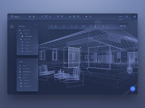 Dashboard - 3D software by uixNinja on Dribbble Table Ui, Software Ui Design, Futuristic Building, Menu Layout, Cad Software, 3d Architecture, Game Ui Design, Cyberpunk City, 3d Software